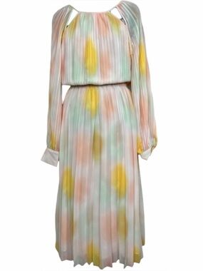 Gibson Latimer Pastel Pleated Long-Sleeve Midi Dress in Yellow, Mint, Peach